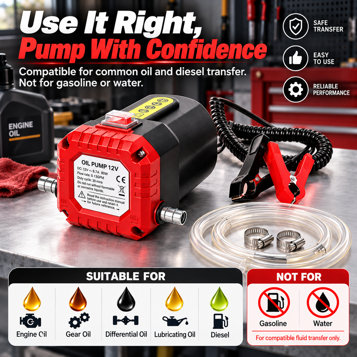 12V 80W Electric Oil Extractor Pump Fast, Cleaner Oil Changes