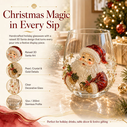 3D Christmas Glass Art Cup | Luxury Raised Holiday Glassware for Drinks, Decor & Christmas Gifts