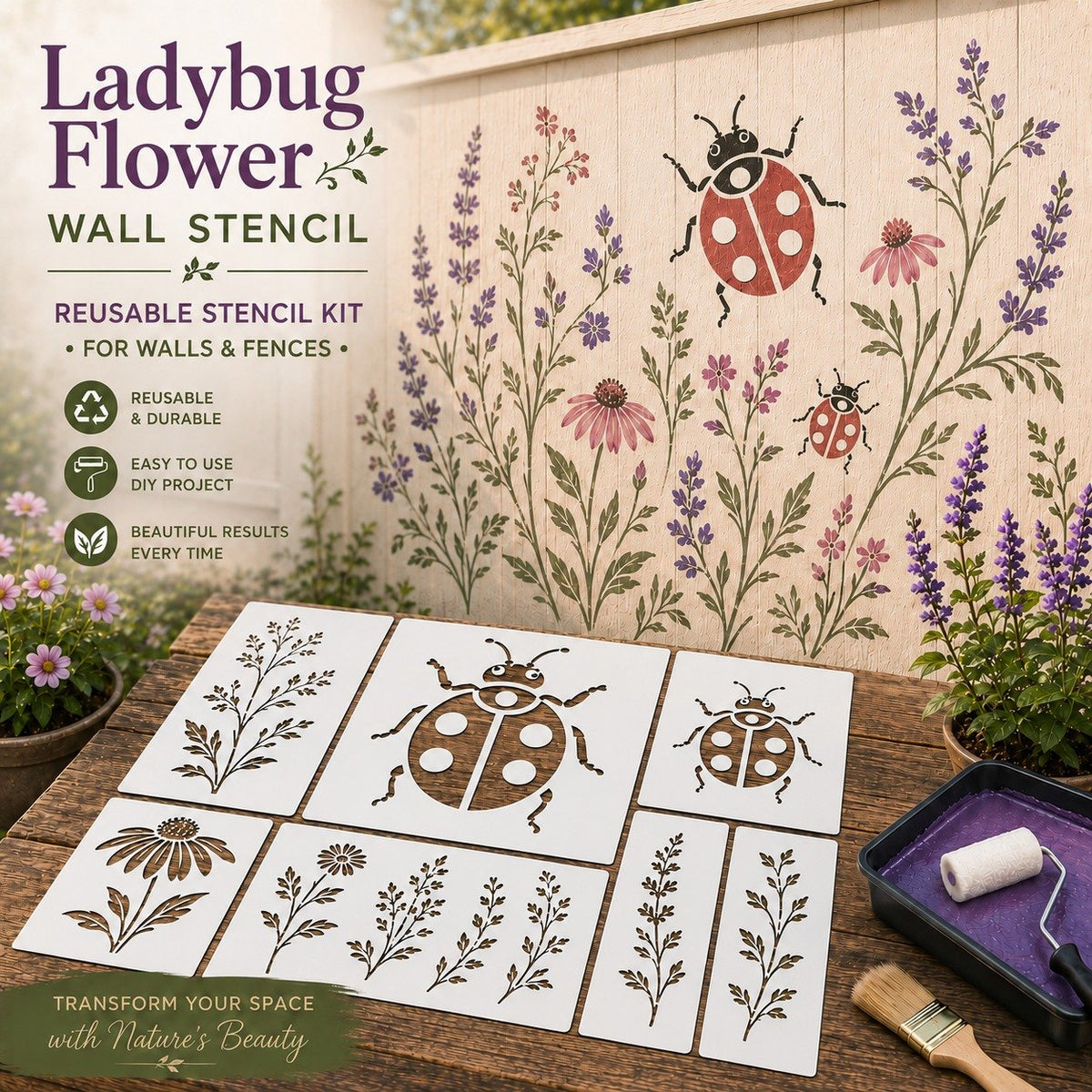 Garden Bloom Wall Stencil Kit | DIY Garden Painting Templates for Every Space