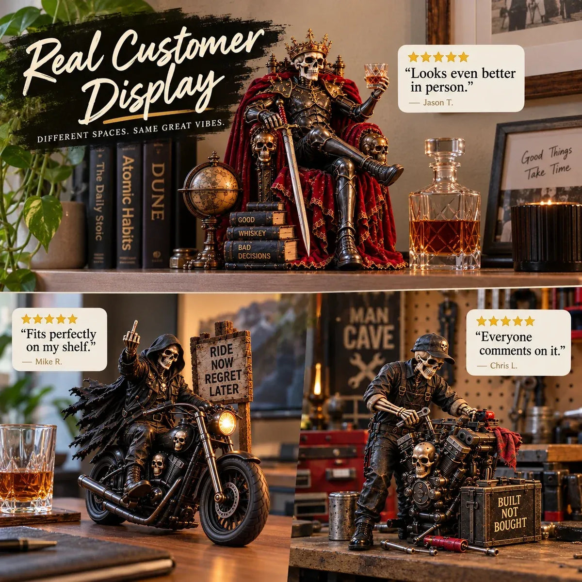 Bad to the Bone 6 Dark Humor Skeleton Collectibles for Men, Man Cave Decor & Unique Gifts