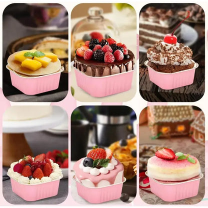 30-Pack Pink Mini Foil Cake Pans with Lids 5oz Disposable Dessert Cups