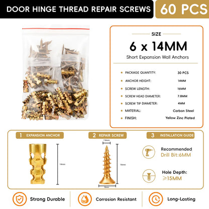 6x14mm Short Expansion Wall Anchors for Cabinet Hinge Repair