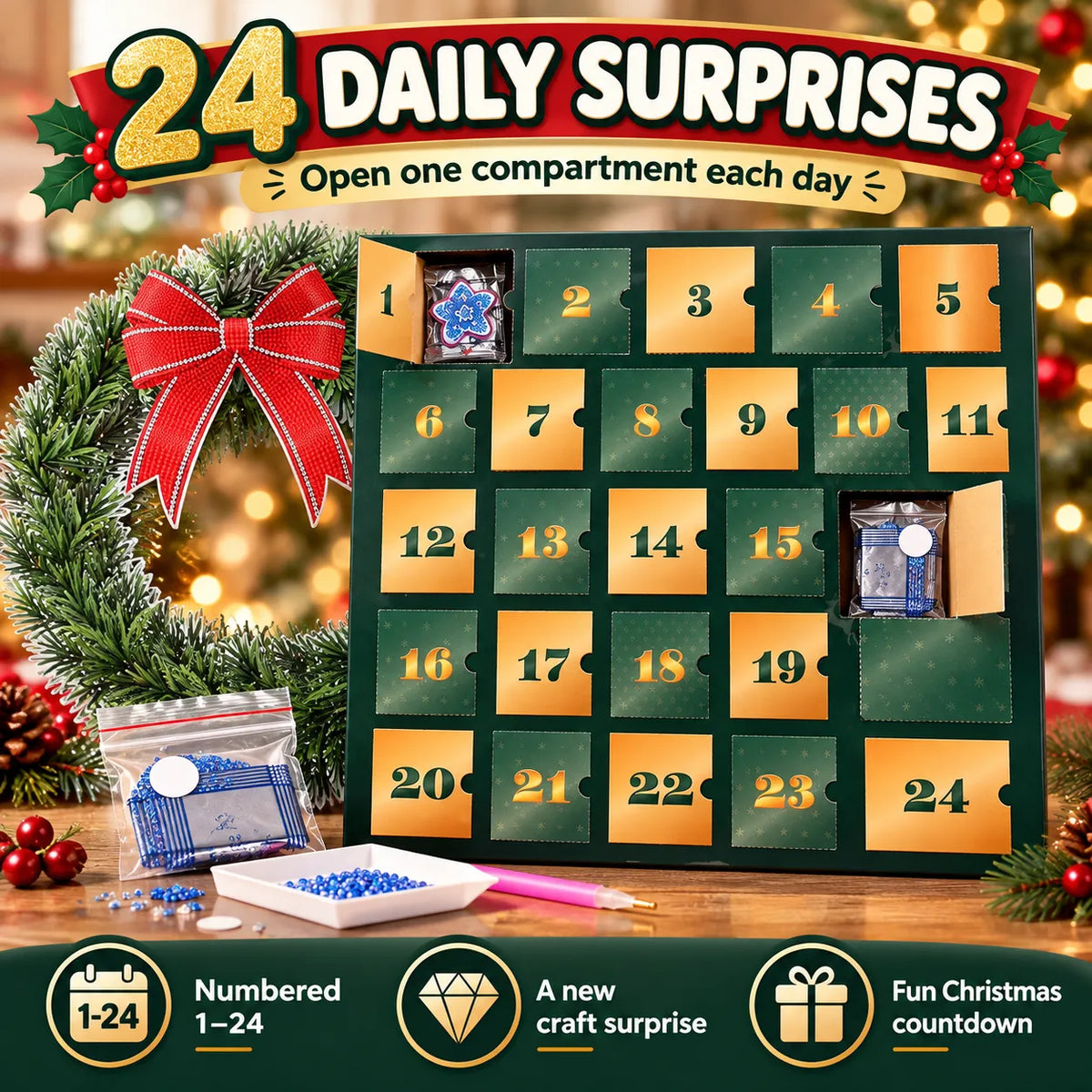 Beginner-Friendly 24-Day Diamond Art Wreath Advent Calendar Craft Your Christmas Countdown