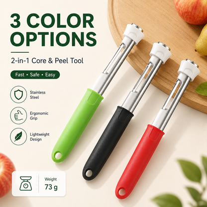 2-in-1 Apple Corer & Peeler Stainless Steel Fruit Coring Tool for Apples, Pears & Peppers | Quick Seed Remover