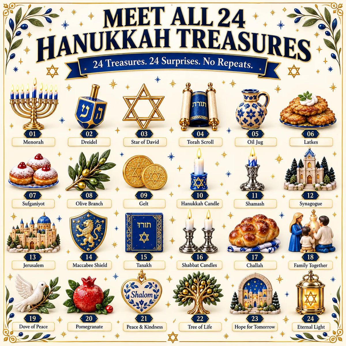 24 Treasures of Hanukkah Traditions, Symbols & Light Countdown Calendar