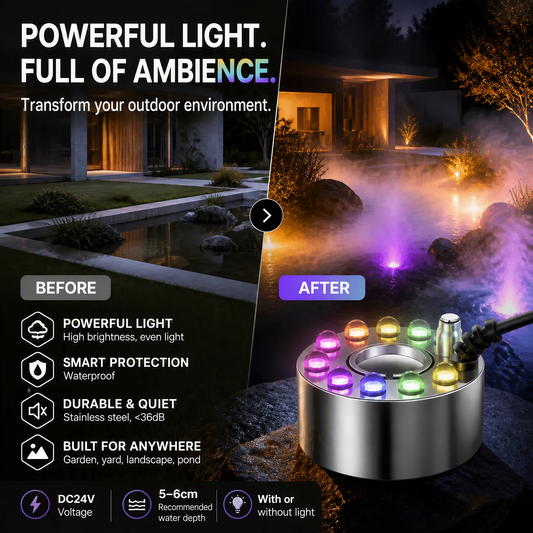 12-LED Ultrasonic Mist Maker Fogger Creates cool mist & colourful light Perfect for humidifiers