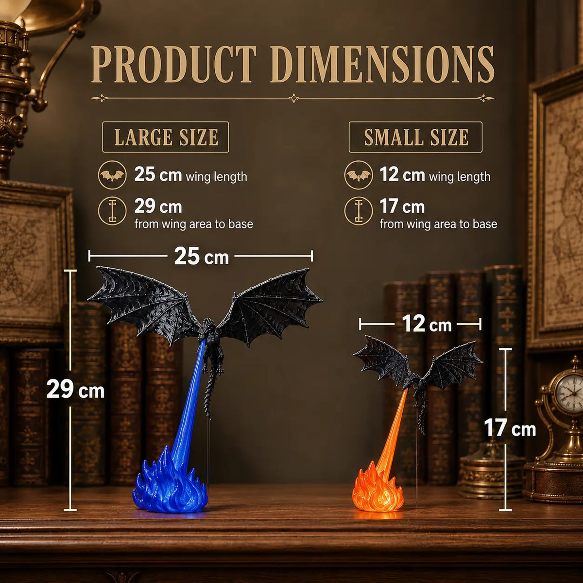 3D Printed Illuminated Dragon Flame Book Nook, Mystical Fantasy Bookshelf Decor with LED Light