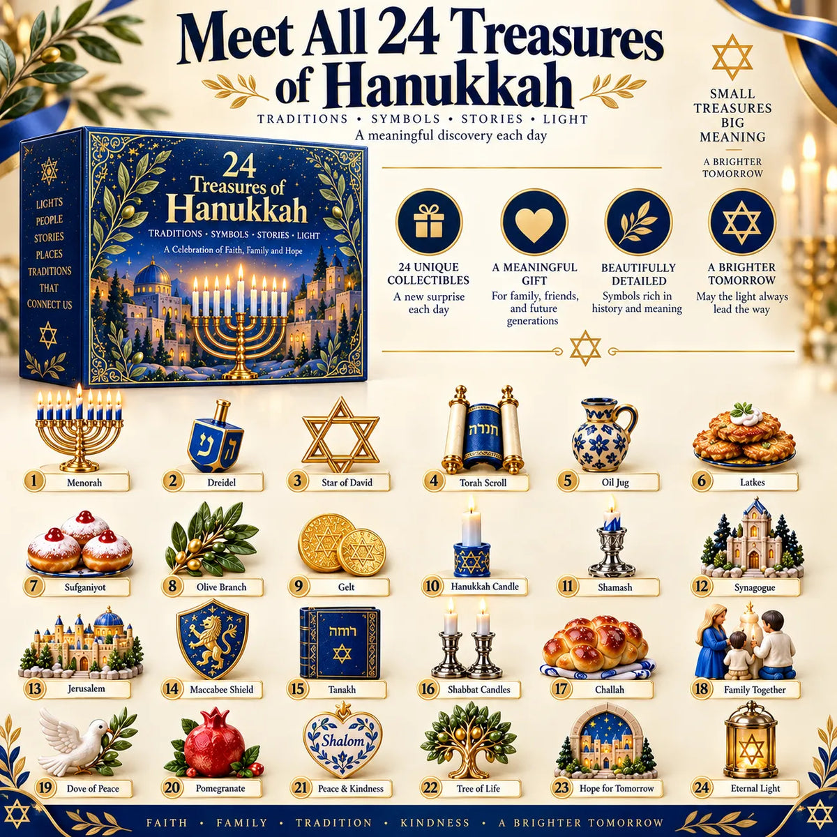 24 Treasures of Hanukkah Traditions, Symbols & Light Countdown Calendar