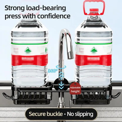 Sink Organizer Rack,Hanging Faucet Drain Rack with Drip Tray Stainless Steel Detachable Sink Faucet Sponge Holder Over