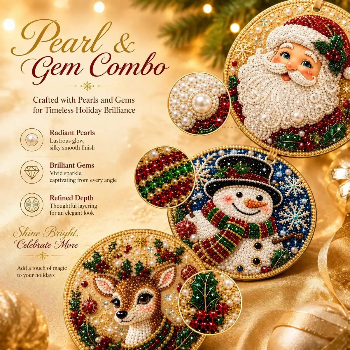 6Pcs/12Pcs Christmas DIY Diamond Painting Ornaments Kit, Xmas Tree Hanging Pendant