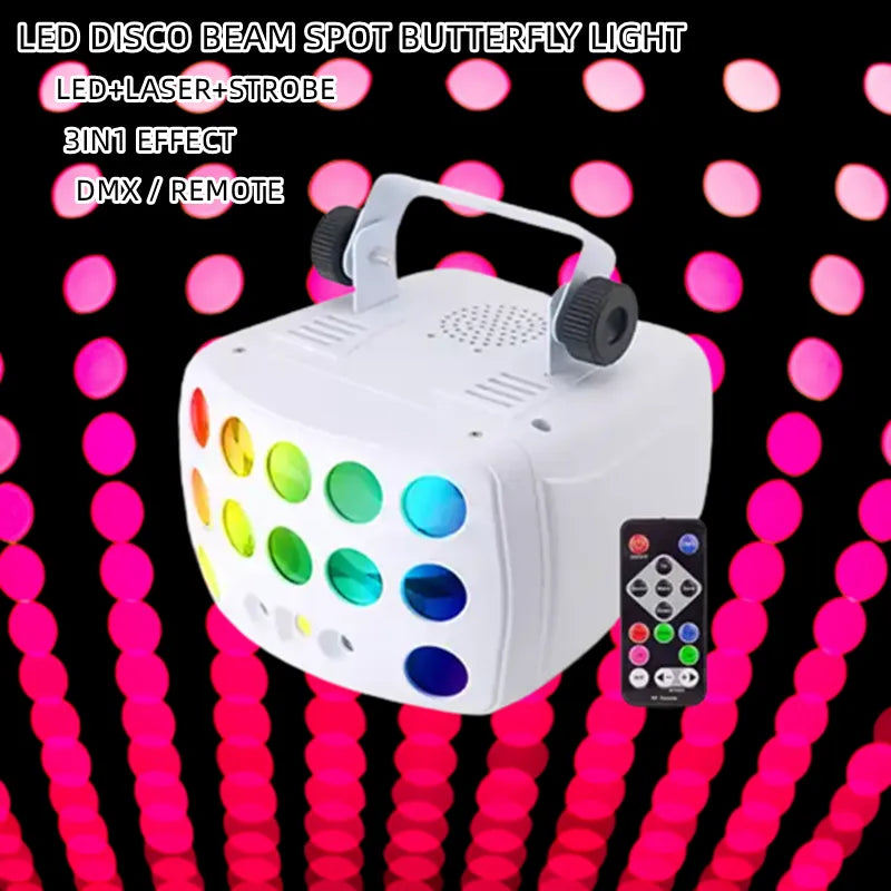 3-in-1 DJ Party Lights RGBW Derby Beam, Sound Activated + Remote