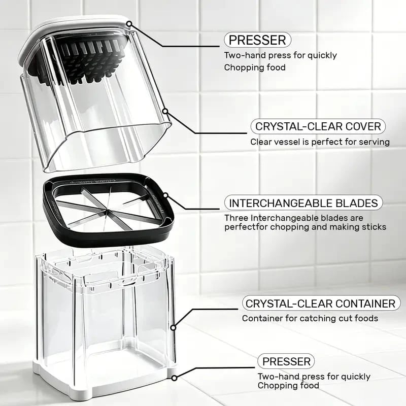 2026 - Fingersafe French Fry Cutter Stainless Steel Potato Slicer with Detachable Interchangeable Blades