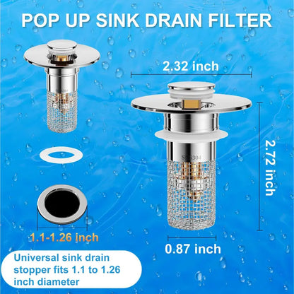 DrainGuard 2-in-1 Pop-Up Sink Stopper & Stainless Steel Hair Catcher