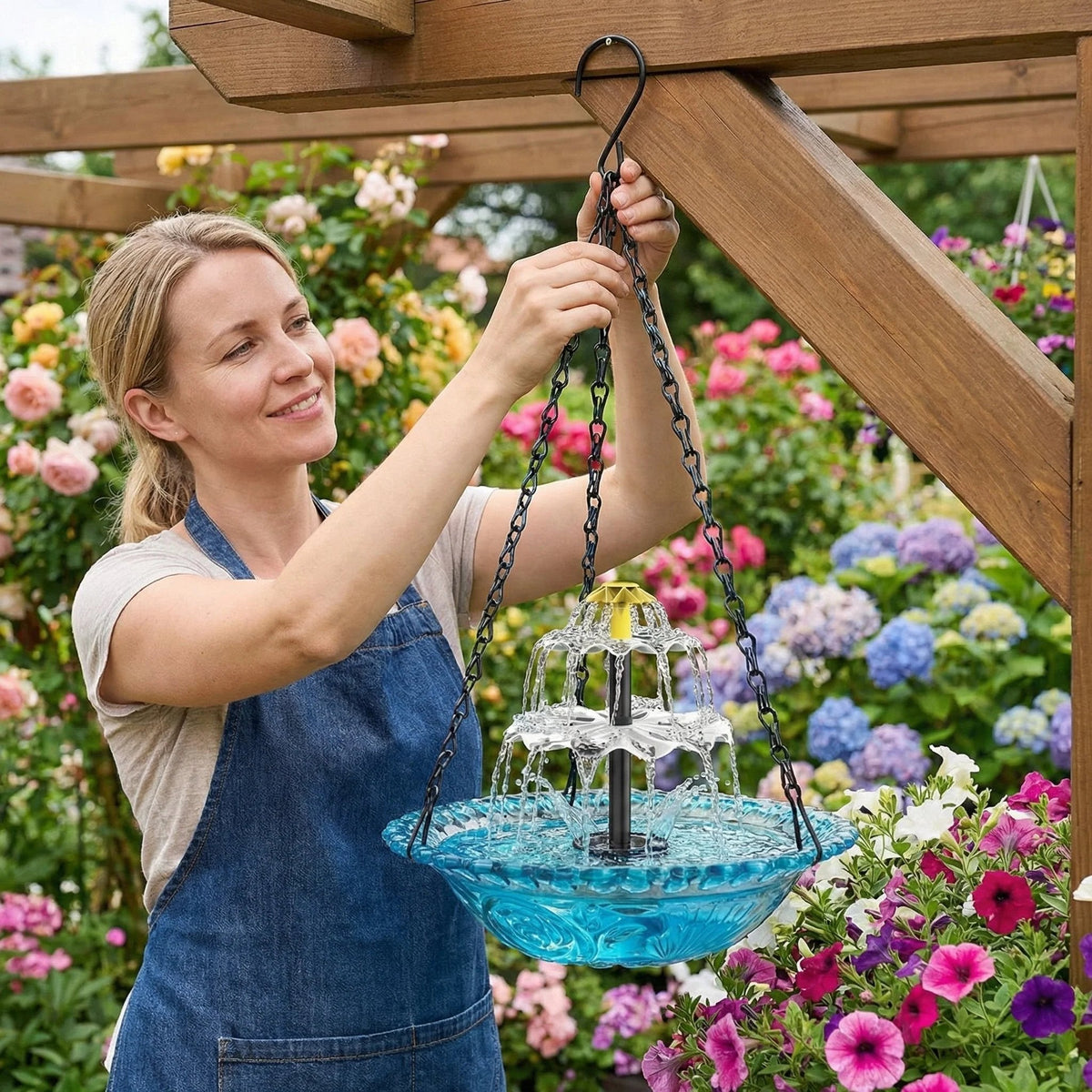 Year --Solar Cascade Hanging Bird Bath Fountain