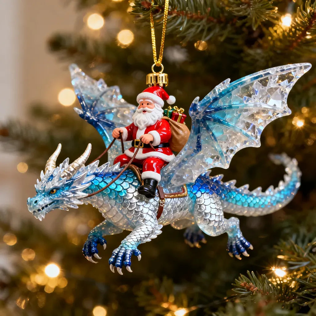 Santa Riding Dragon Christmas Ornaments 6-Piece Fantasy Collectible Set