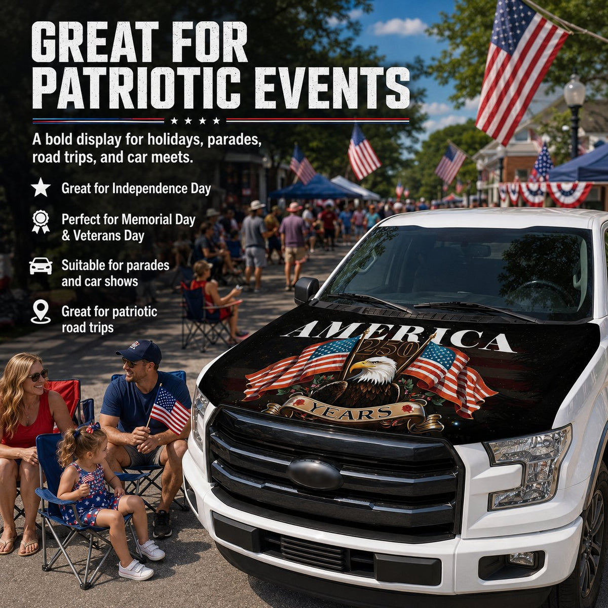 Patriotic American Flag Car Hood Cover