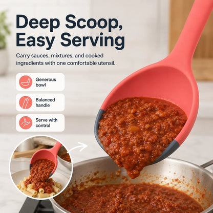 2-in-1 Silicone Scoop & Scraper Spoon Multi-Purpose Cooking & Serving Utensil