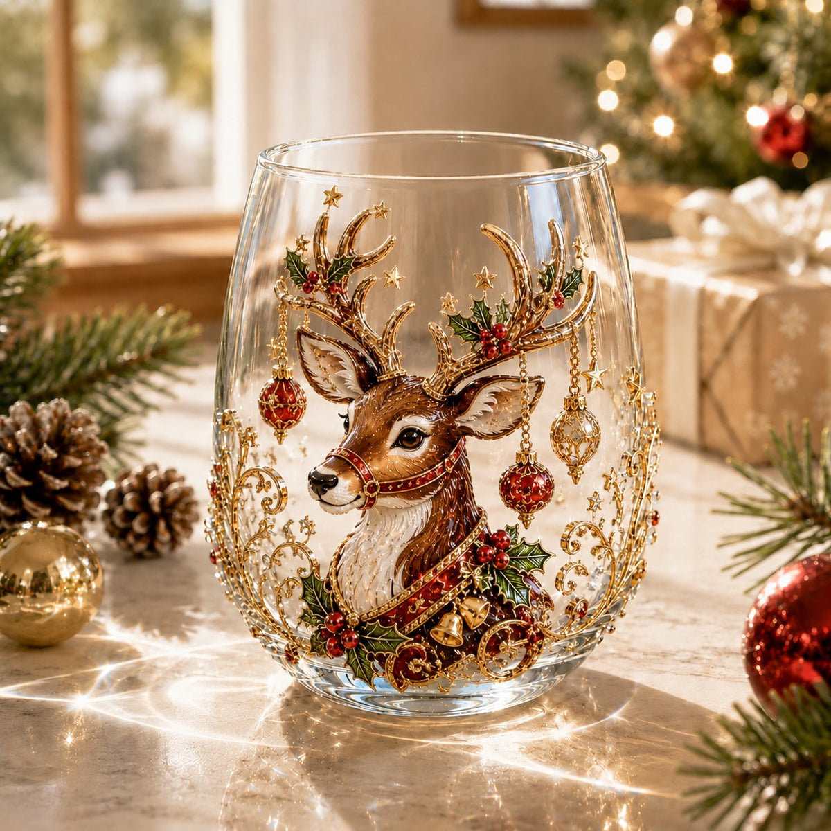 3D Christmas Glass Art Cup | Luxury Raised Holiday Glassware for Drinks, Decor & Christmas Gifts