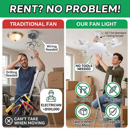 2026 E27 Socket Ceiling Fan Light - 2-in-1 Silent LED Fan with Remote Control