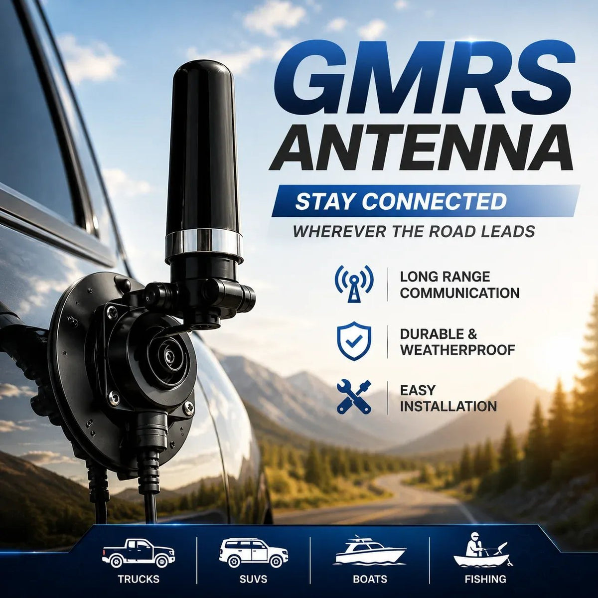 Universal GMRS Antenna Mount Heavy-Duty Radio Antenna Bracket for Cars, SUVs, Trucks, Off-Road Vehicles & Boats