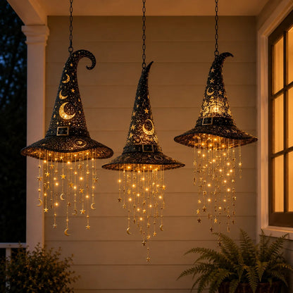 Lighted Witch Hat Hanging Chime Battery-Powered Halloween D cor with Remote Control