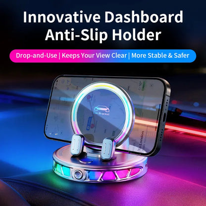 360 Rotating Wireless Charging Car Phone Mount with RGB Ambient Light