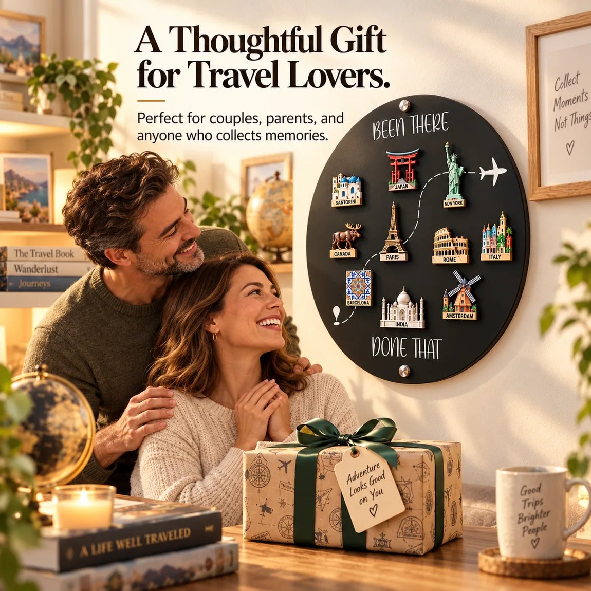 Been There, Done That Travel Magnet Display Board Round Souvenir Magnet Wall Organizer