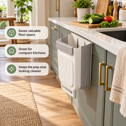 Hanging Kitchen Scrap Bin Space-Saving Cabinet Door Trash Can for Easy Food Prep Cleanup