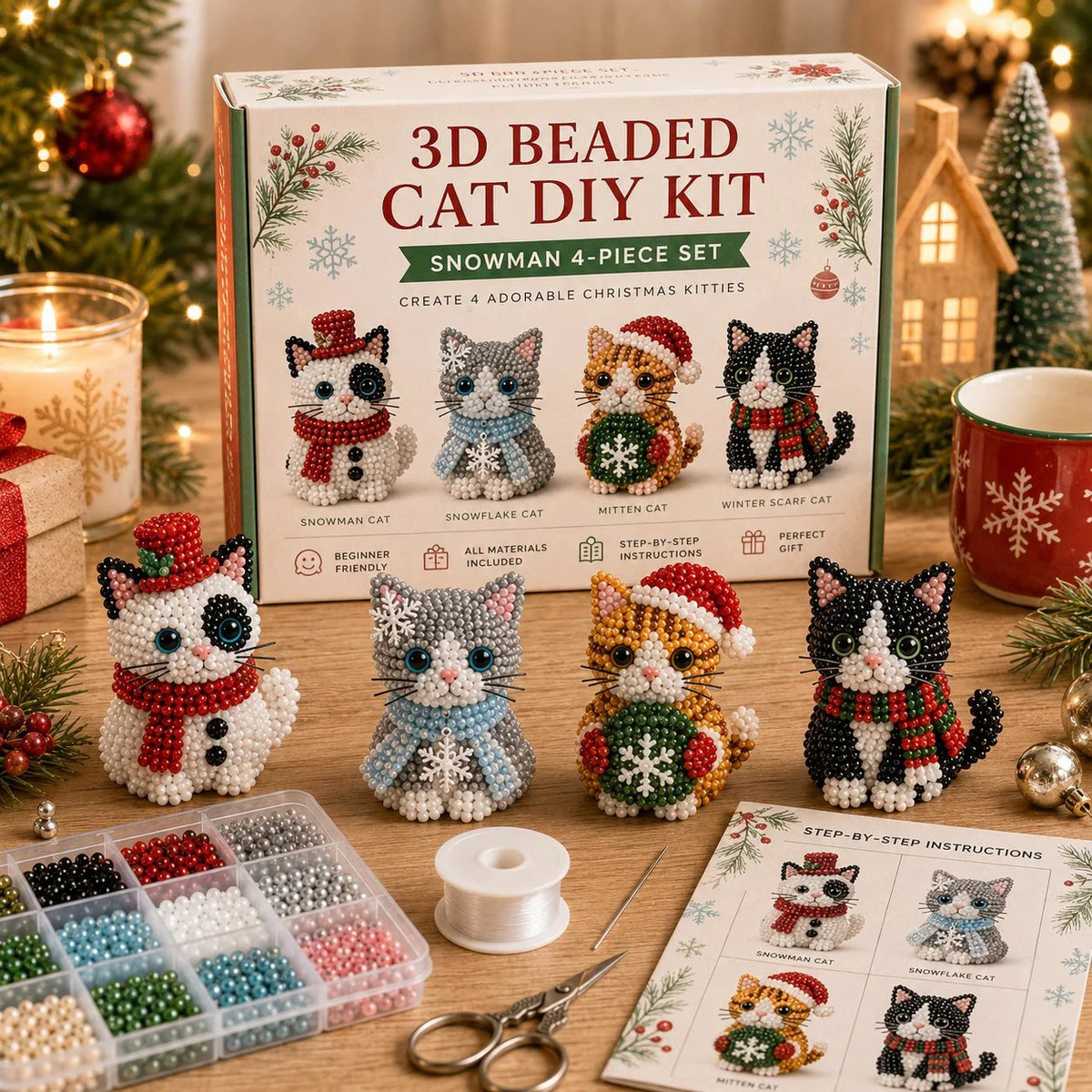 Create Your Own 3D Beaded Christmas Cats | Beginner-Friendly DIY Kit