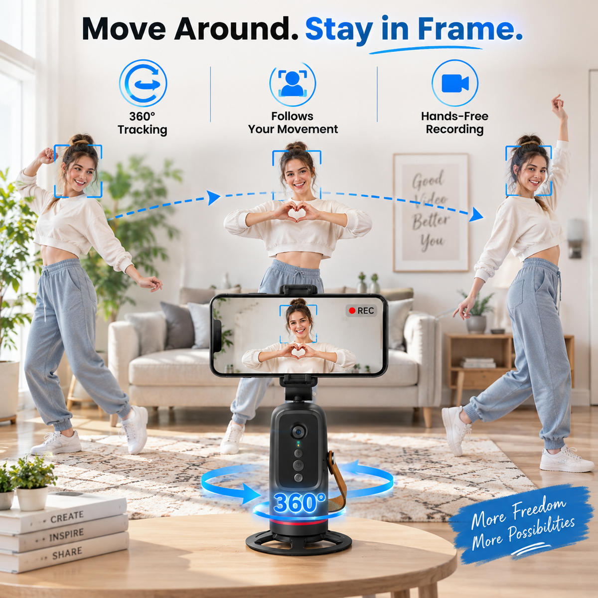 360 Auto Face Tracking Phone Holder Gesture Control Hands-Free Vlogging Stand
