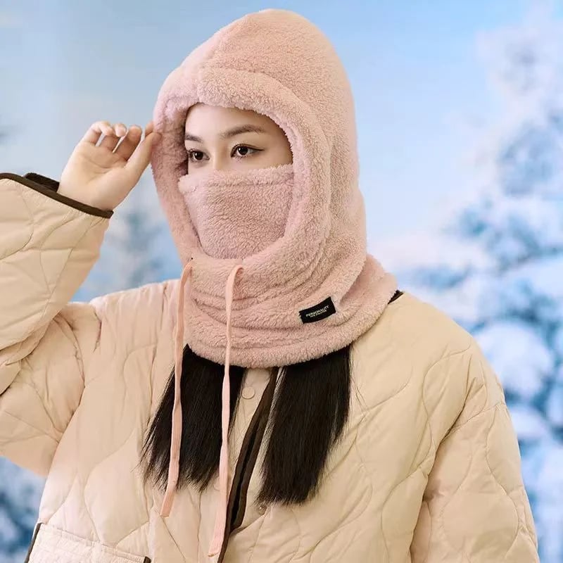 2026 Women's Fleece Hooded Winter Cycling Mask and Hat for Cold Weather