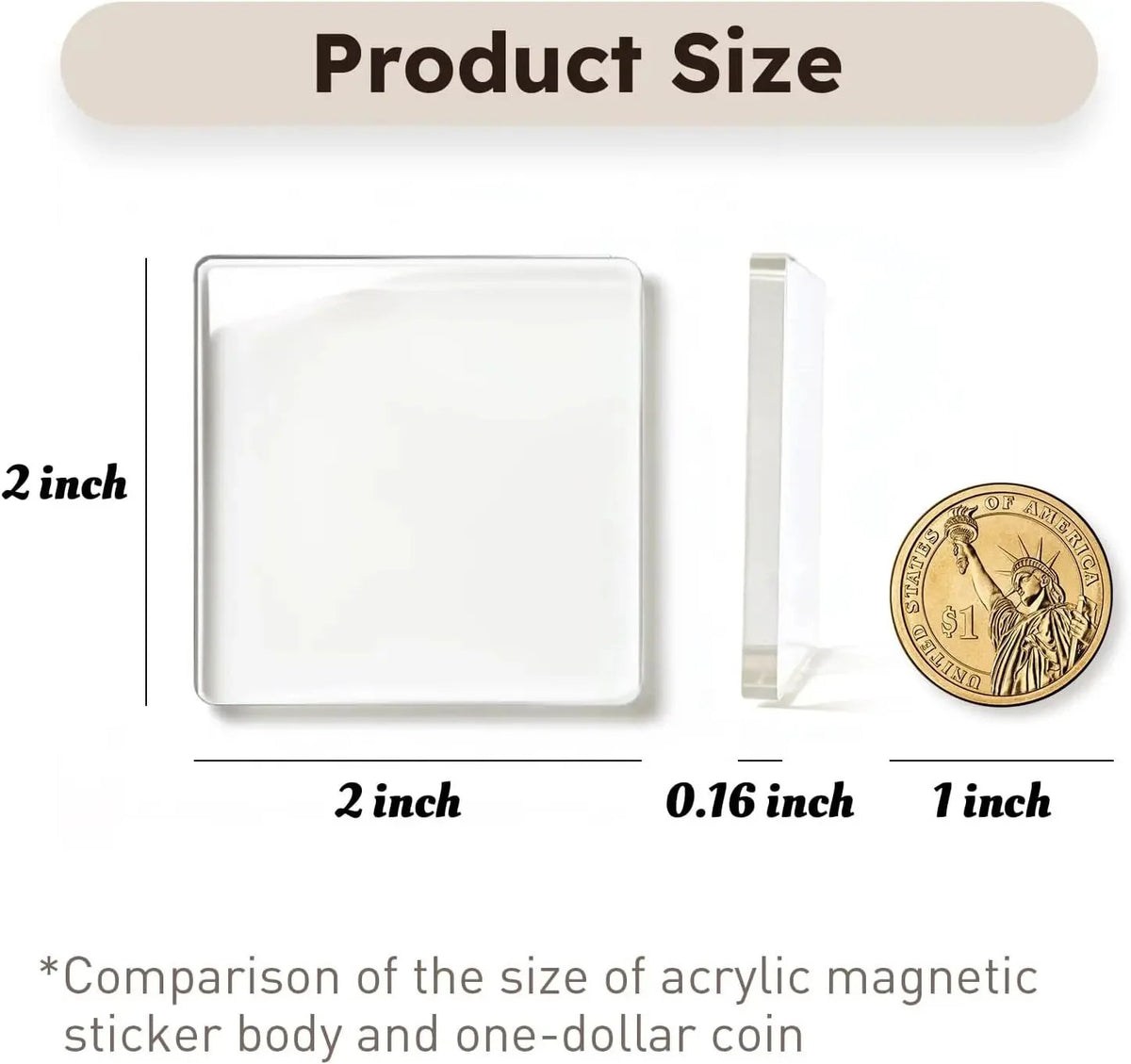 10 Pack 2'x2' Clear Acrylic DIY Fridge Magnets Set with Adhesive Backing Square Magnetic Photo Frames
