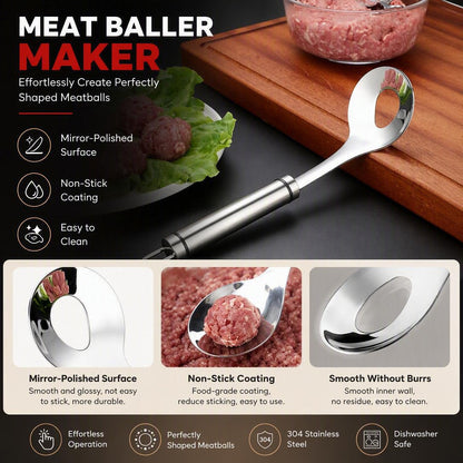 304 Stainless Steel Meatball Scoop Ball Maker Easy Kitchen Tool for Meatballs, Fish Balls & Dough