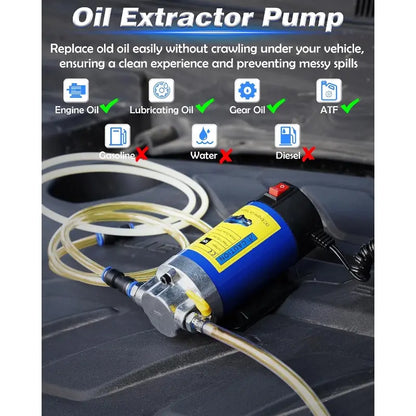 12V 100W Self-Priming Electric Oil Pump 30min Continuous Run, Engine Oil Change Tool, Gear & Transmission Fluid Removal