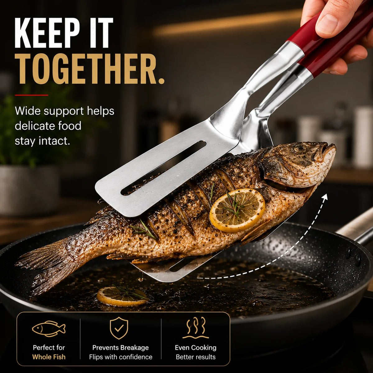 2-in-1 Stainless Steel Spatula Tongs Grip, Flip & Serve