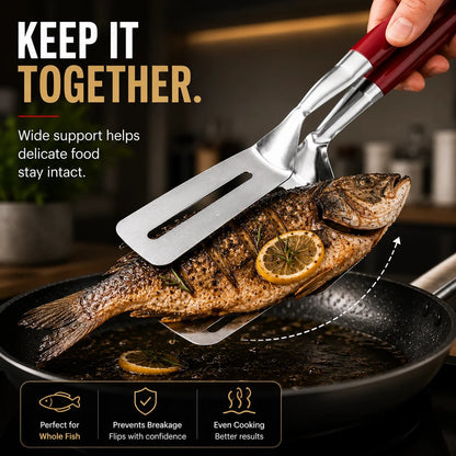 2-in-1 Stainless Steel Spatula Tongs Grip, Flip & Serve