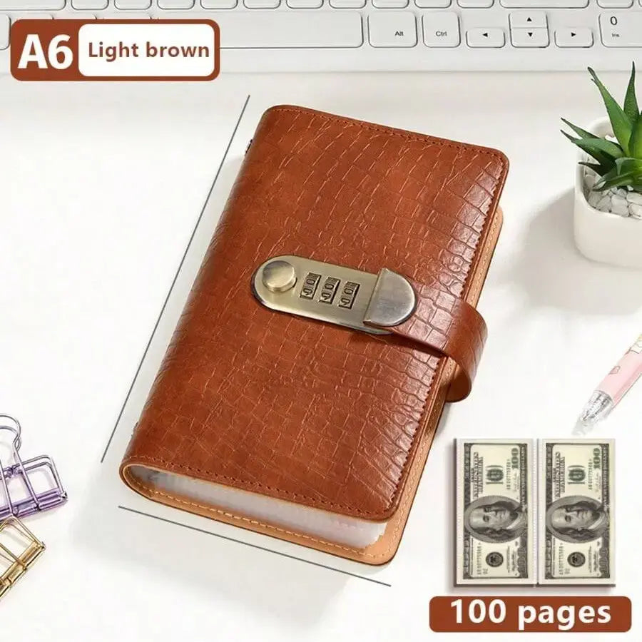 100 Pocket Banknote Collecting Album, PU Leather Password Lock Currency Binder with Clear Transparent Sleeves