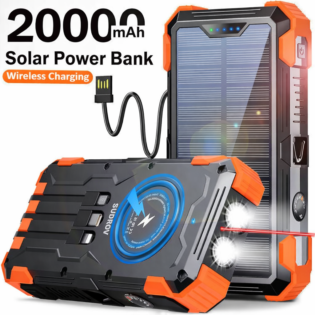 2026 Must-Have: Massive Capacity Power Bank for Emergency & Survival 49800mAh Solar Charger Power Bank with 4 Cables