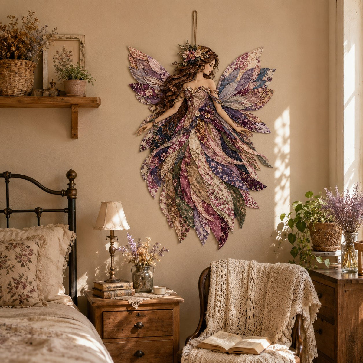 Premium Fairy Patchwork DIY Kit | High-Quality Layered Fabric with Floral Wings DIY Handmade Fantasy Wall Decor