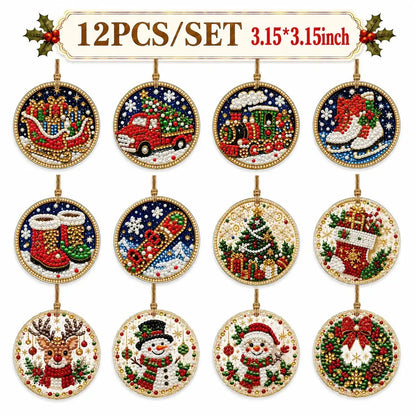 6Pcs/12Pcs Christmas DIY Diamond Painting Ornaments Kit, Xmas Tree Hanging Pendant