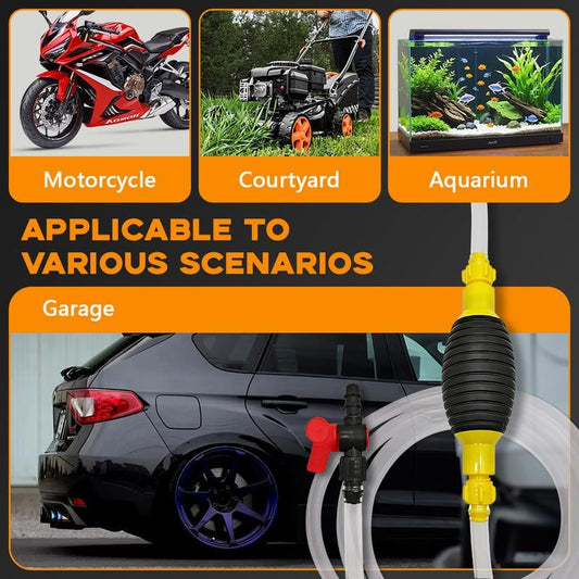 2M Siphon Hand Pump with Shut-Off Valve | Fuel Transfer Pump for Cars & Motorcycles