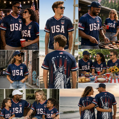 USA Liberty Soccer Jersey Patriotic American Flag V-Neck Football Shirt