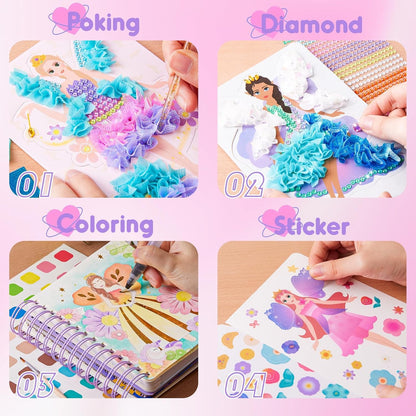 Poke-in 4-in-1 Diamond Painting Kits & Art Magic Princess Craft Kit Stuffers Watercolor DIY Gifts for Girls Handicraft