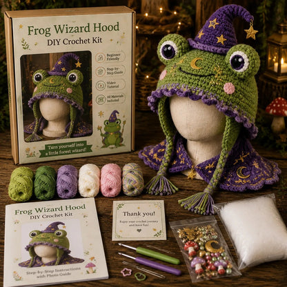 Fantasy Hood Hat DIY Crochet Kit | Premium Soft Yarn Materials with Step-by-Step Guide DIY Handmade Wearable Character