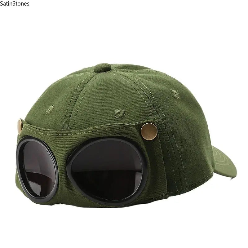 Men's Retro Pilot Baseball Cap Glasses-Ready Statement Style