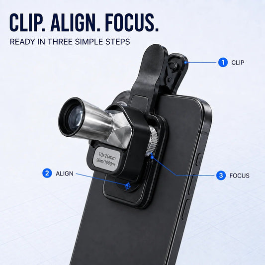 10 20 Mini Monocular Phone Telescope Pocket Long-Distance Viewer with Adjustable Smartphone Clip