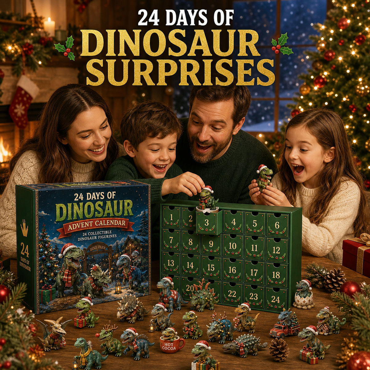 24 Days of Dinosaur Christmas Advent Calendar 24 Collectible Dino Figurines & Holiday Surprises