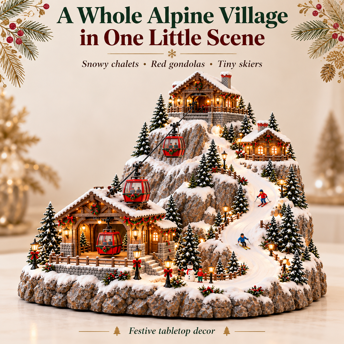 Alpine Christmas Ski Village Festive Mountain Holiday Display