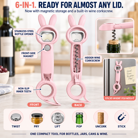 6-in-1 Magnetic Rabbit Opener Jar, Bottle, Can & Wine Opening Tool