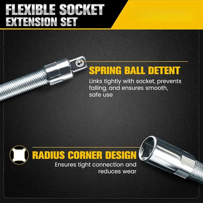 1/2 Inch 35cm Multifunctional Socket Wrench Set - 3 Bendable Shafts, Wrench Extender, Connecting Rod